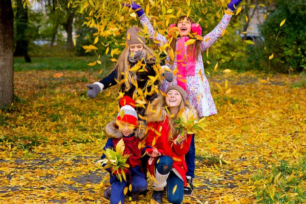 Kız brench sonbahar Park'ta grubu — Stok fotoğraf