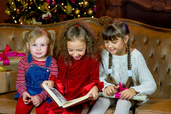 Βασίλη και την ομάδα των κοριτσιών διαβάζοντας ένα βιβλίο — Φωτογραφία Αρχείου