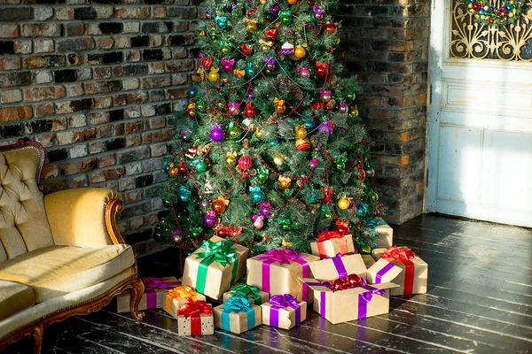 Stylish Christmas interior decorated in many colors