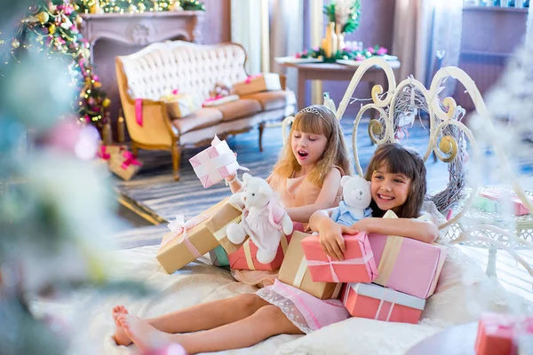 Noel hediyeleri ile iki sevimli kız