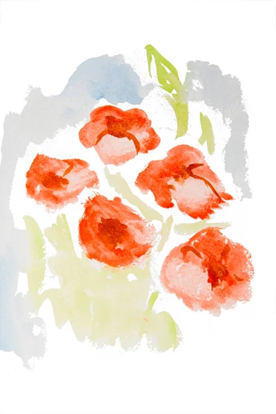 붉은 수채화 꽃 — 스톡 사진