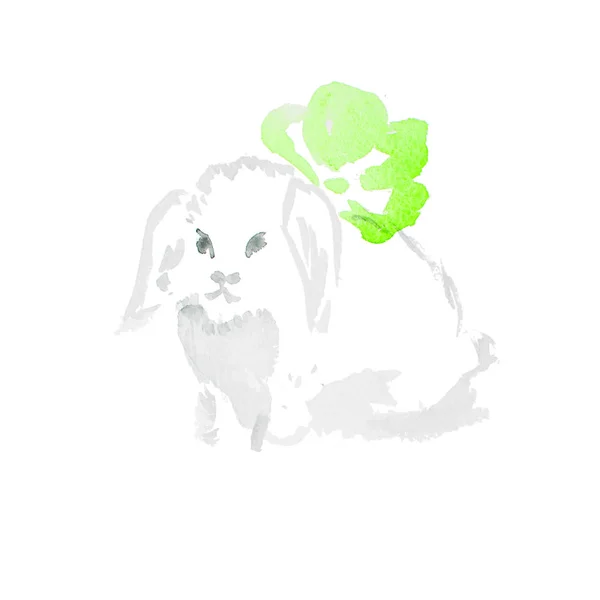 Akvarelu Bílý králík — Stock fotografie