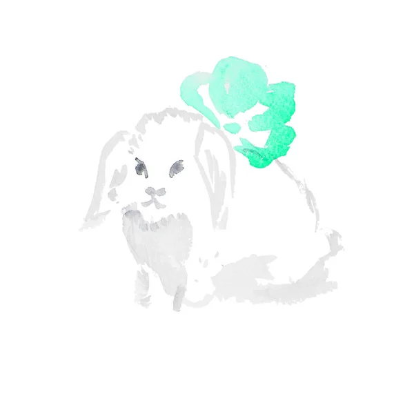 水彩只白色的兔子 — 图库照片
