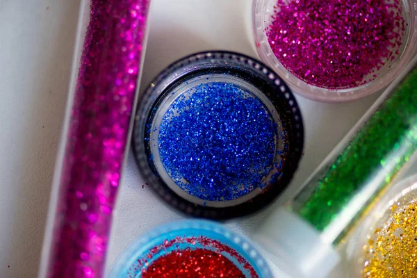 Sequins in tubes makeup — Stock Photo, Image