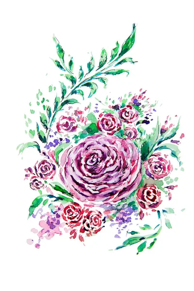 Růže akvarel kresba — Stock fotografie