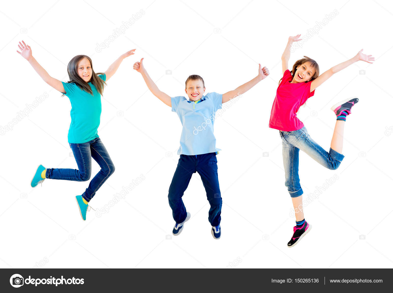 Happy kids jumping Stock Photo by ©Lenanichizhenova 150265136