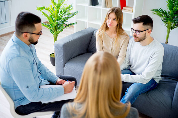 Couple having a quarrel on a therapy