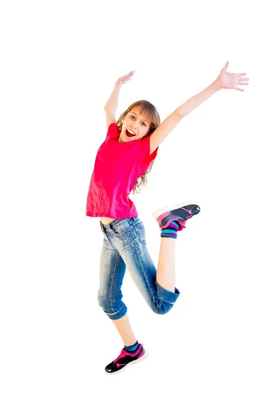 Lycklig flicka hoppar — Stockfoto