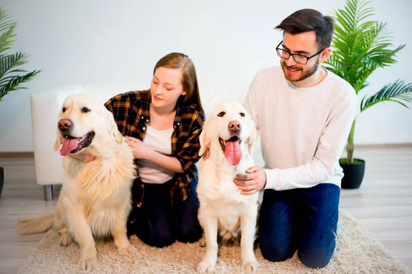 강아지와 함께 재생 하는 가족 — 스톡 사진