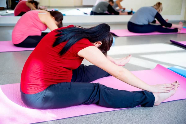 Hamile kadın yoga egzersizleri yapıyor — Stok fotoğraf