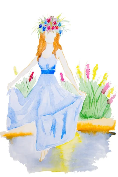 Dessin aquarelle d'une fille — Photo