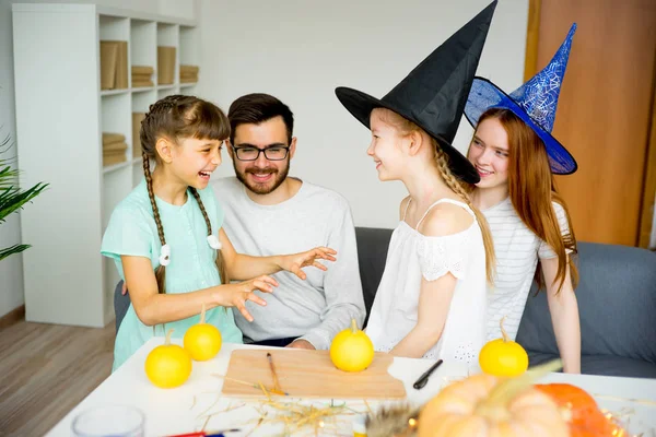 Family celebrating halloween