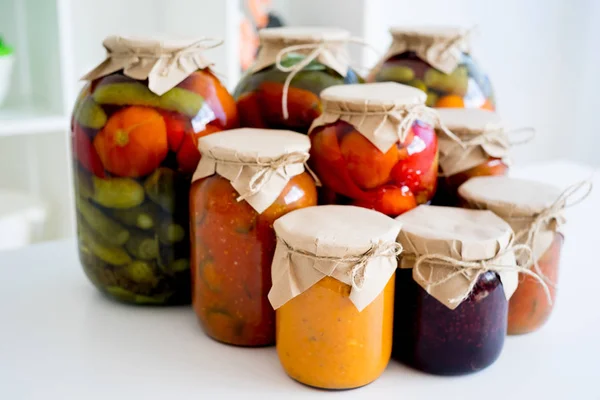 Jars with pickled vegetables — Stock Photo, Image