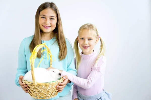 Girls with easter bunny — Stock Photo, Image