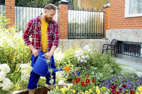 Happy man gardening