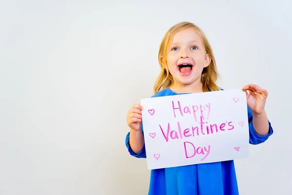 Girl with valentine postcard — Stock Photo, Image