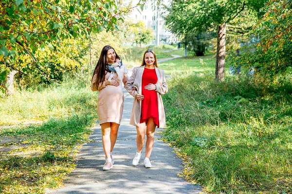 Mulher grávida andando em um parque — Fotografia de Stock