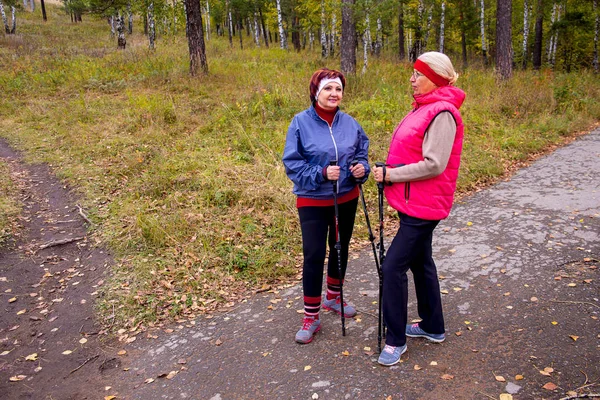 Senior dames nordic-walking — Stockfoto