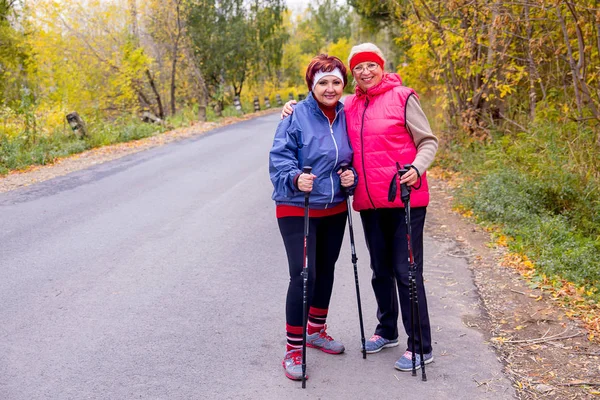 Seniorinnen Nordic Walking — Stockfoto