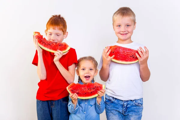 Karpuz yeme çocuklar — Stok fotoğraf