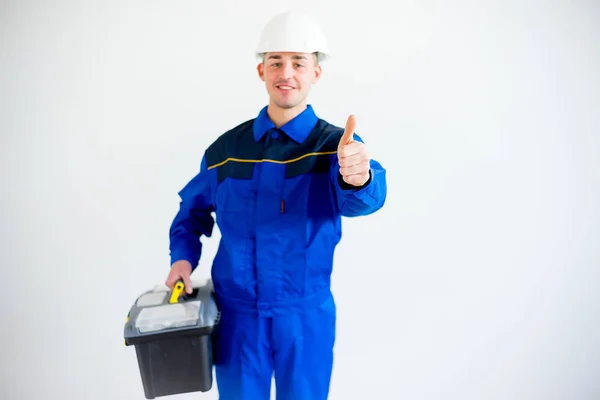 Manliga arbetstagare i hardhat — Stockfoto