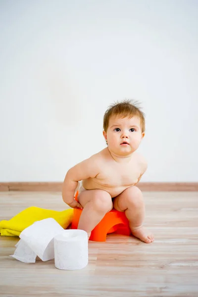 Baby sitting on a potty — Stock Photo, Image