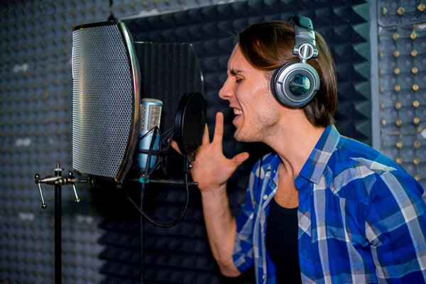 Singer in a recording studio