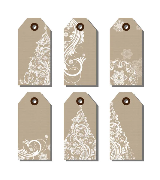 Set of Christmas and New Year gift tags with Christmas trees and snowflakes. Christmas And New Year background. Vector illustration. — Stock Vector