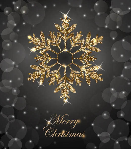 Shining Kerstmis achtergrond met glanzend gouden Snowflakes.Christmas en Nieuwjaar achtergrond met sneeuwvlok. Merry Christmas card. Sjabloon Vector. — Stockvector