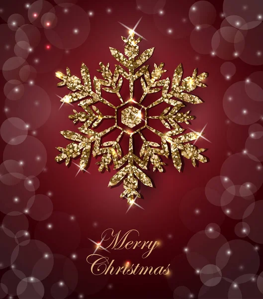 Shining Kerstmis achtergrond met glanzend gouden Snowflakes.Christmas en Nieuwjaar achtergrond met sneeuwvlok. Merry Christmas card. Sjabloon Vector. — Stockvector