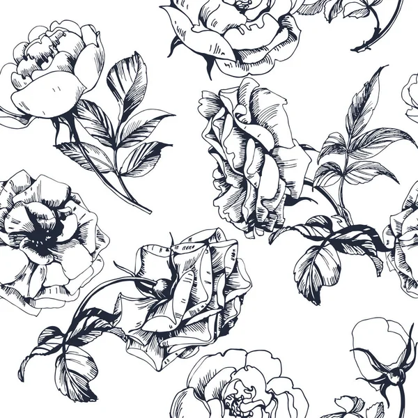 Sömlös blommönster med en blommande gren av rose. Vektorillustration — Stock vektor