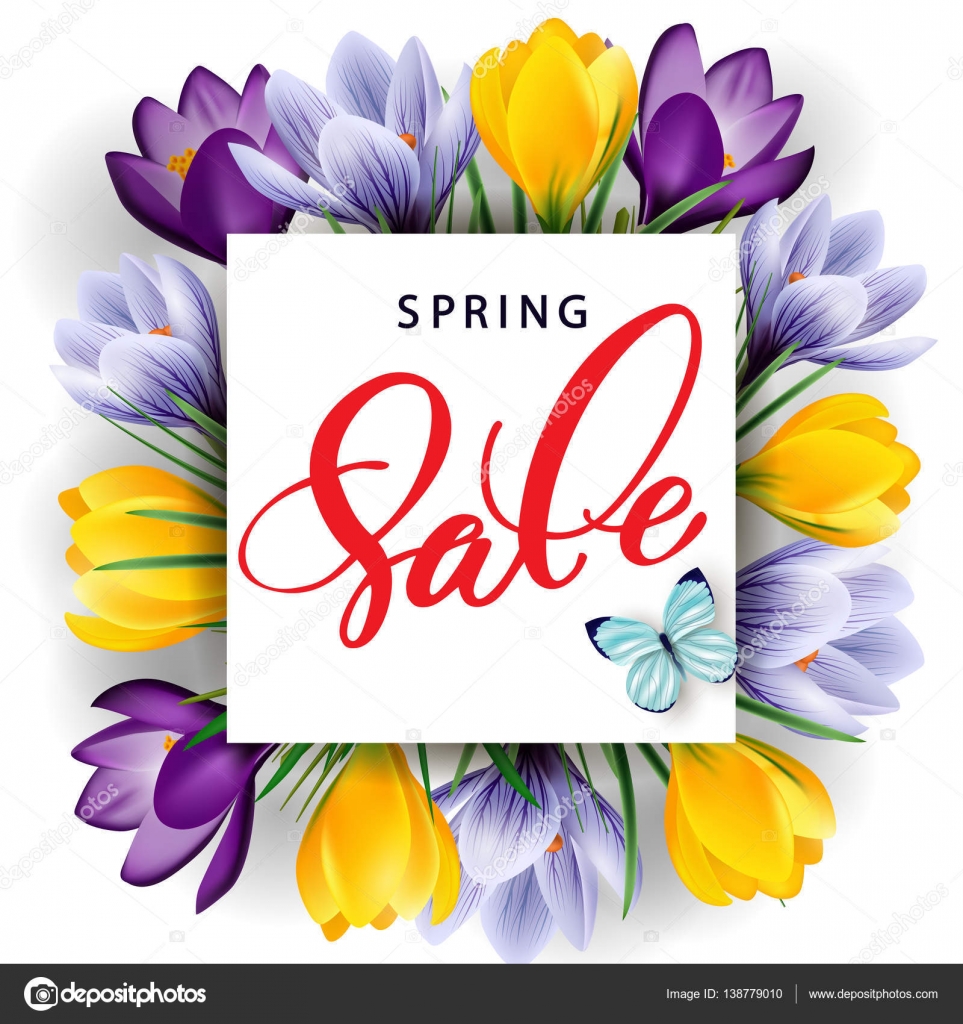 Spring sale concept. Spring background with flowering crocuses.Template  vector. Stock Vector Image by ©Galina72 #138779010