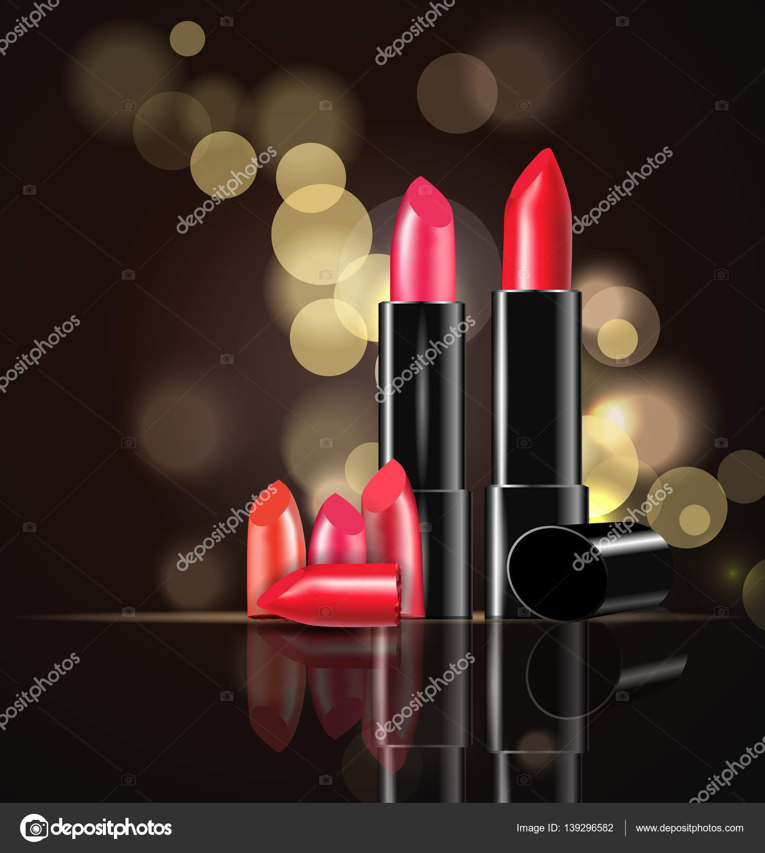 闪闪发光的黑暗背景上的红色和粉色口红。美容和化妆品的背景。广告传单、 横幅、 宣传单张使用。矢量模板. 图库矢量图©Galina72 139296582, image size:918x1024