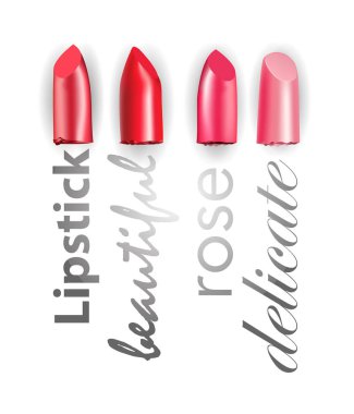 Islak Rujlar ve ruj kümesi üzerinde izole beyaz arka plan smear. Güzellik ve kozmetik arka plan. Vektör