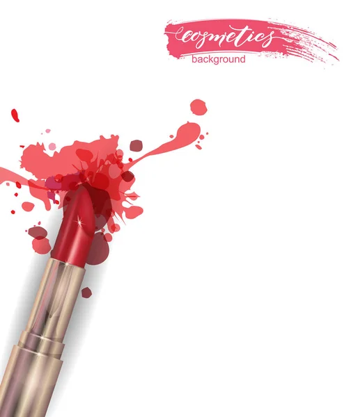 Red lipstick on white background. Beauty and cosmetics background. Use for advertising flyer, banner, leaflet. Template Vector. — Stock Vector