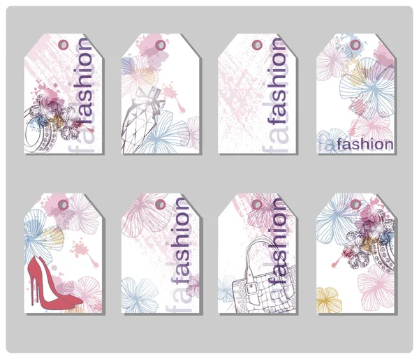 A set of gift tags. Fashion and beauty background. Vector. — Stock Vector