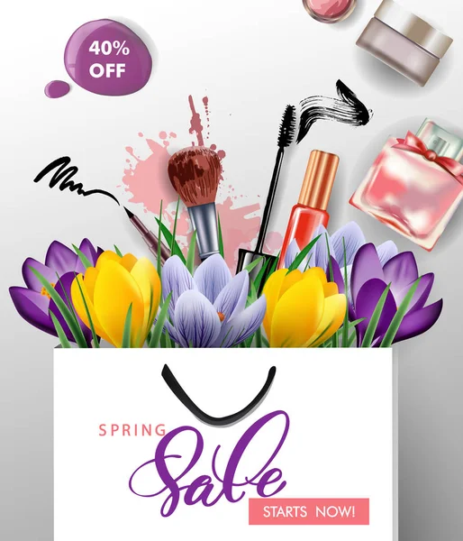 Spring sale concept. Spring background with flowering crocuses. Vector. — Stock Vector
