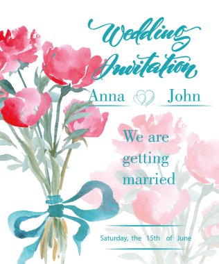 Suluboya çiçekli Davetiyeler. Düğün koleksiyonu. Vektör