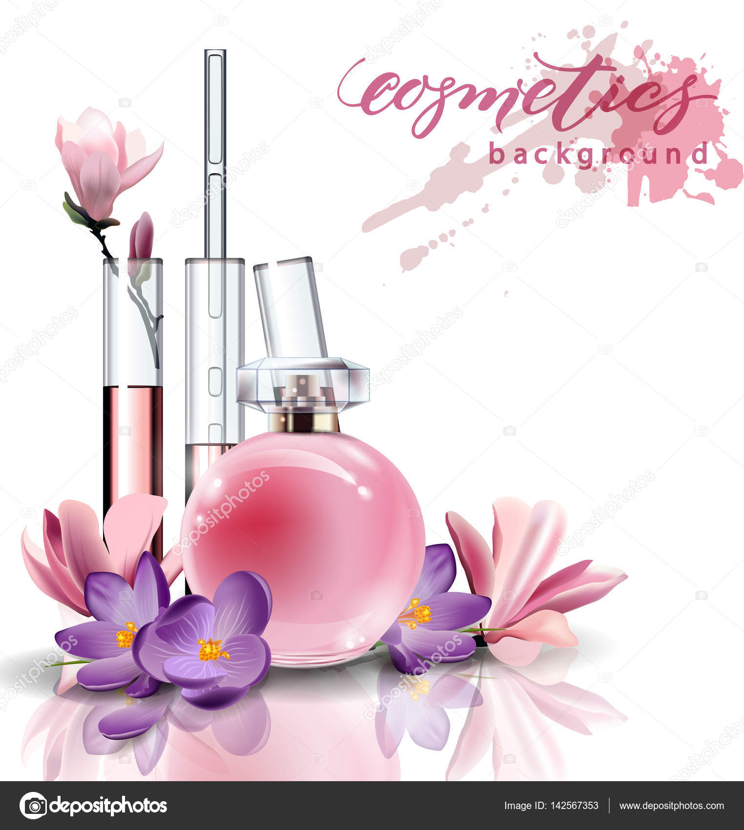 天然的化妆品 粉红色的妇女瓶的香水 花提取物在体外 矢量模板 图库矢量图像 C Galina72 天然的化妆品 粉红色的妇女瓶的香水 花提取物在体外 矢量模板 图库矢量图像 C Galina72
