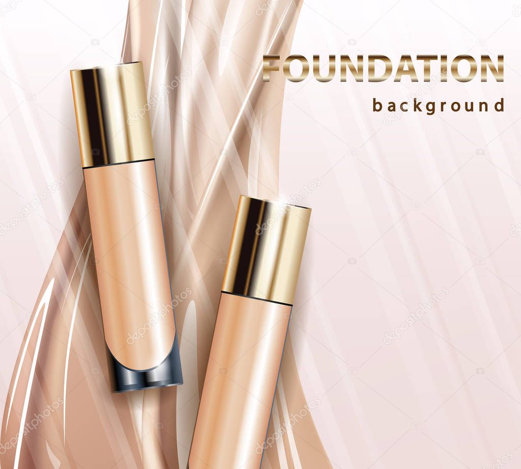 Tone skin cream bottle. Glamorous foundation ads, glass bottle with foundation.Elegant ads for design, 3d Vector