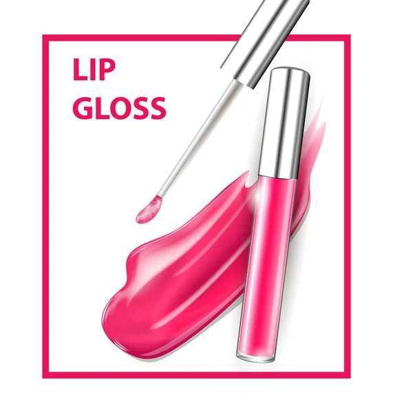 Roze buis lipgloss met borstel geïsoleerd op een witte achtergrond. Sjabloon vector — Stockvector