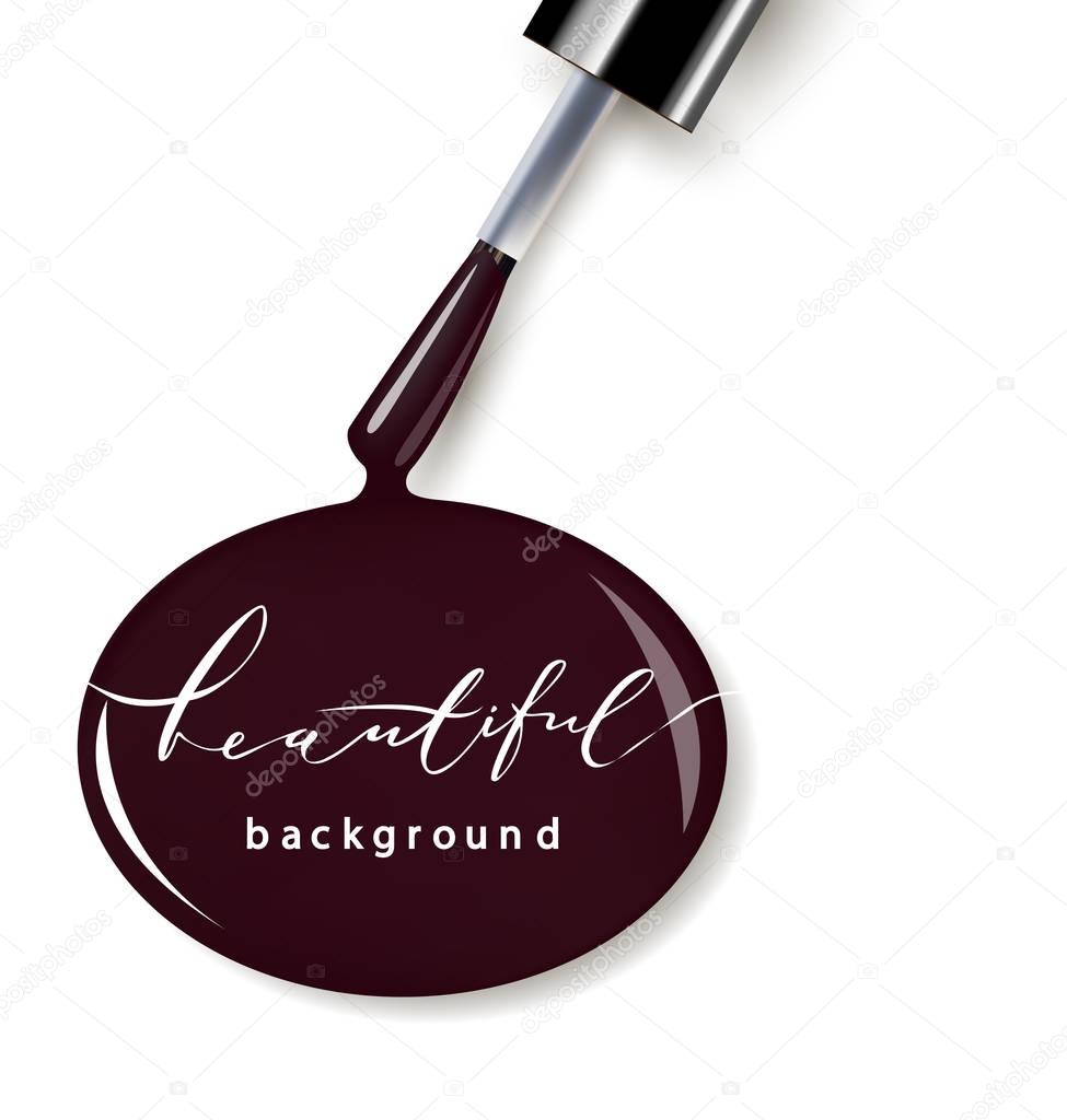 Dark nail Polish with a drop of nail Polish on white background with space for text.Vector