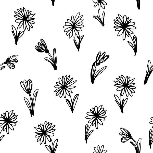 Motif floral sans couture noir et blanc. Vecteur — Image vectorielle