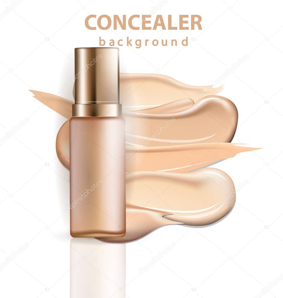 Cosmetic product, Foundation, concealer, cream with smear strokes. Beauty and cosmetics background. Use for advertising flyer, banner, leaflet.Template Vector.