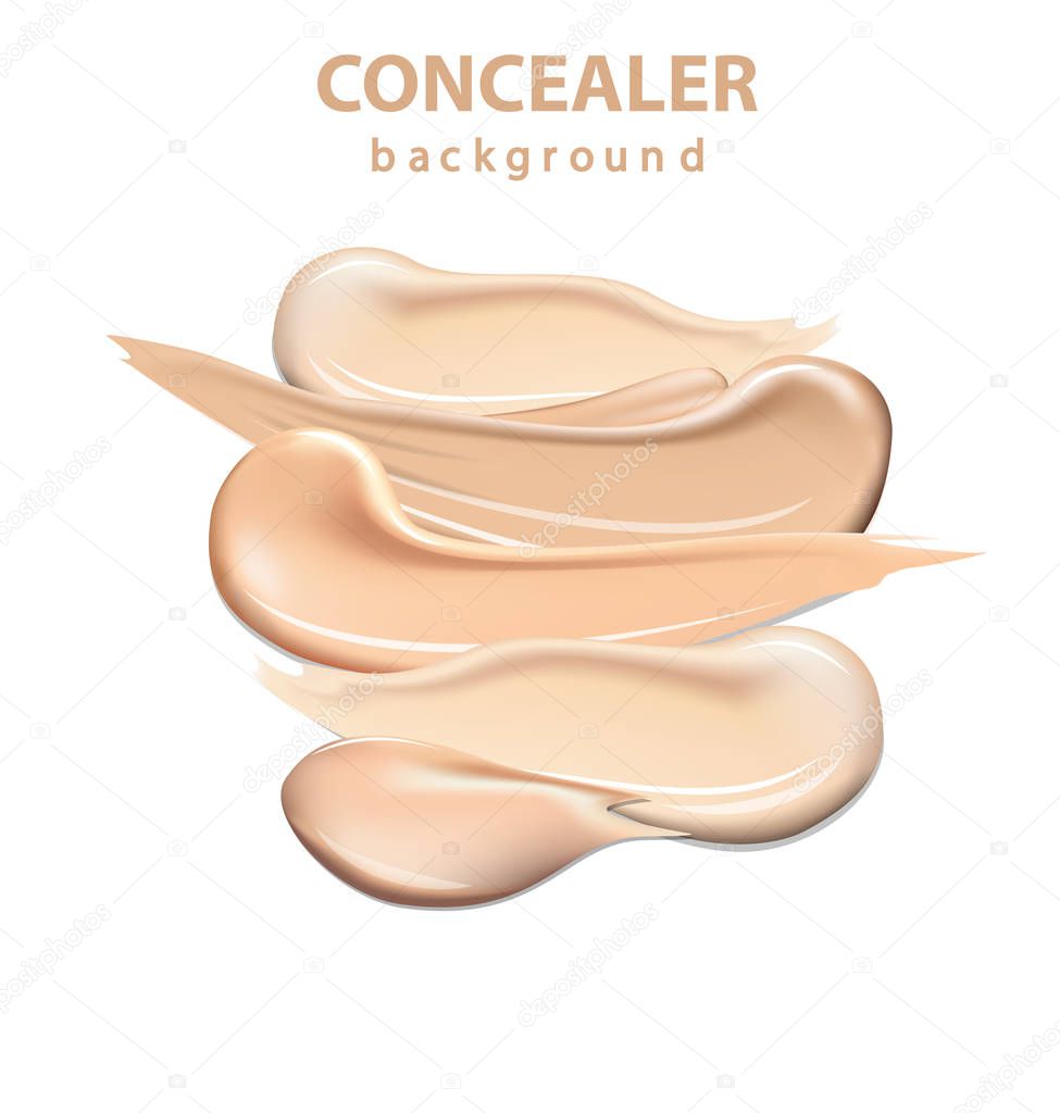 Cosmetic concealer smear strokes isolated on white background, tone cream smudged Vector Illustration of Color Shades Palette For corrector Make Up. Template Vector.