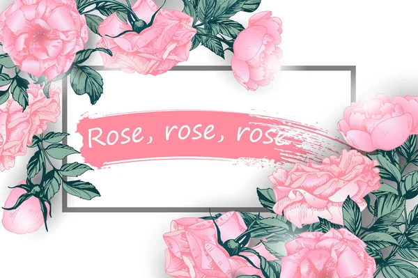 Вітальна листівка з трояндами, можна використовувати як запрошення на весілля, день народження Векторні ілюстрації . — стоковий вектор