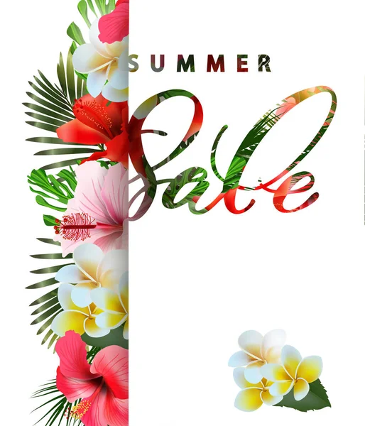 Summer sale Concept. Summer background with tropical flowers. Template Vector. — Stock Vector