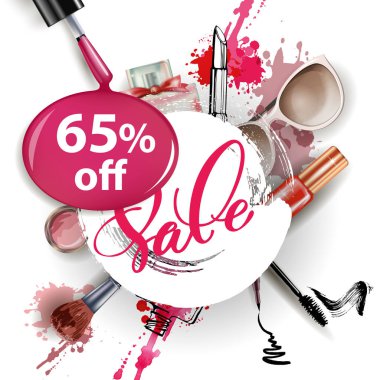 Kozmetik ve moda arka plan ile sanatçı nesneleri olun. Satış konsepti.