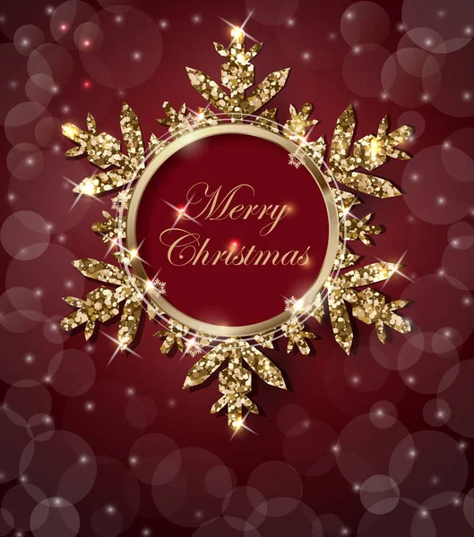 雪に輝くゴールド Snowflake.Christmas と新年の背景と輝くクリスマスの背景. — ストックベクタ