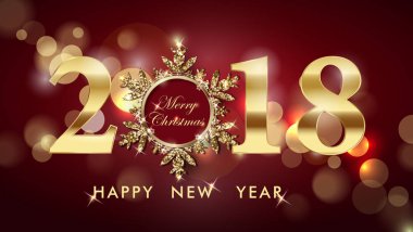 2018 mutlu yeni yıl arka plan ile altın kar tanesi. Noel ve yeni yıl arka plan. Şablon vektör.